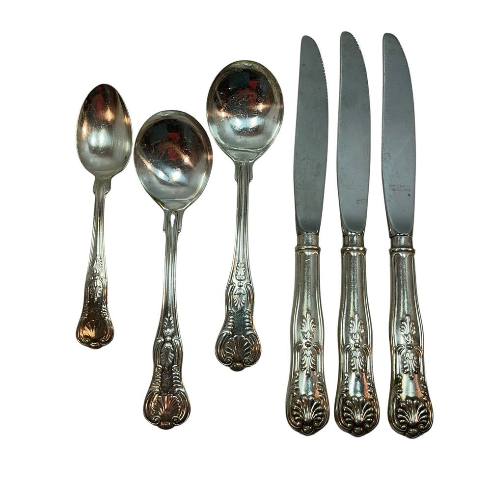 6 Pcs Reed & Barton KINGS Mirrorstele Silverplate Flatware Knife Spoon
